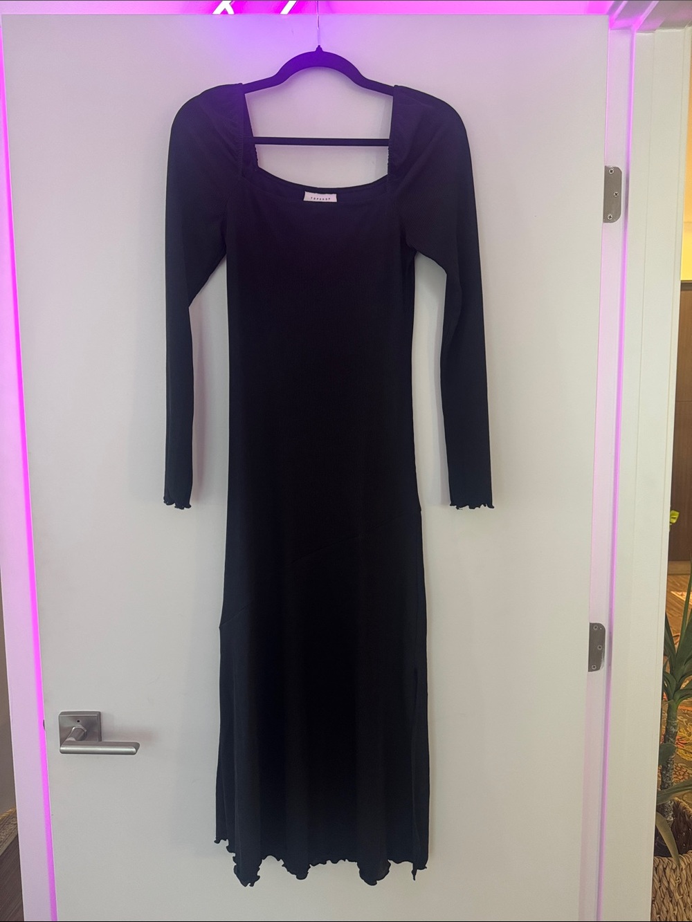Topshop Black Long Sleeve Square Neck Maxi Dress